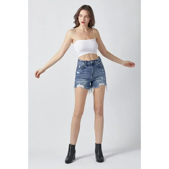 RISEN High Rise Distressed Denim Shorts - Picture 6 of 6